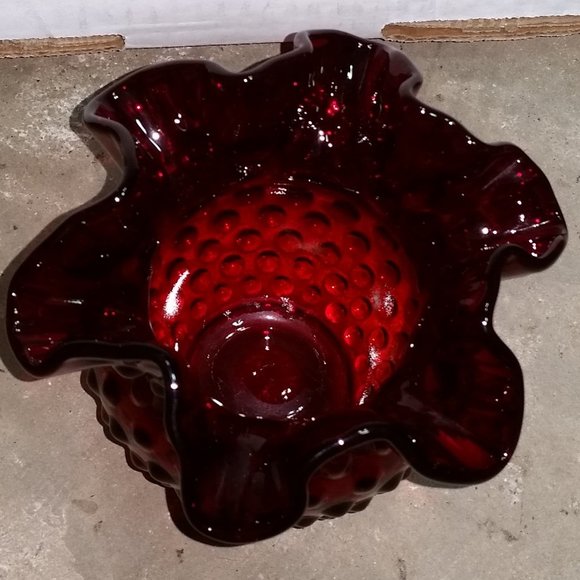 Fenton Ruby Red Ruffled Hobnail Vase 4-1/4" tall - Picture 2 of 3
